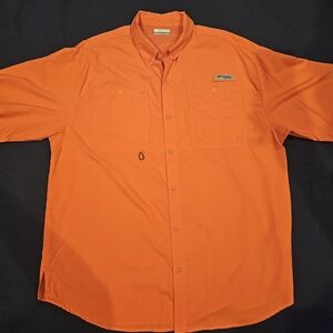 Columbia PFG Bright Orange Casual Button Down Shirt